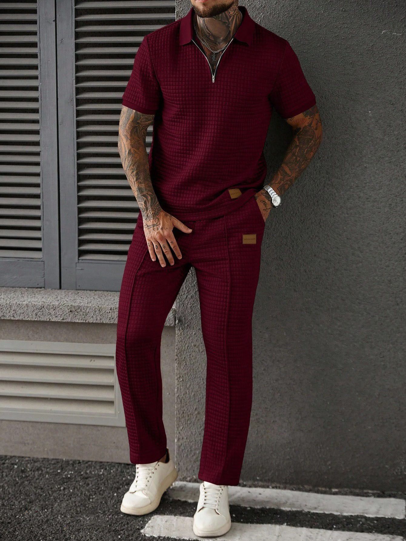 Casual Zip-Up Polo Shirt Top And Pants Two-Piece Set Viral Finds Hub