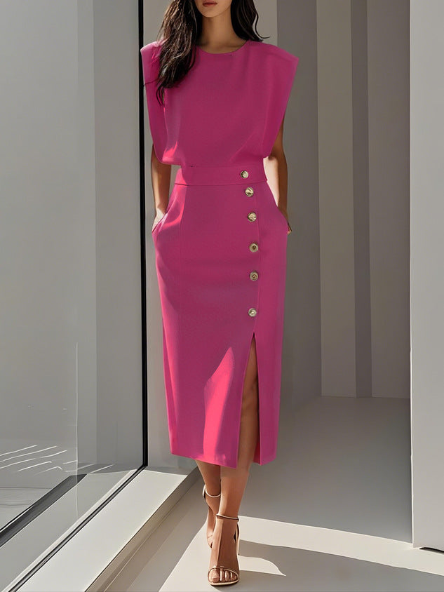 Women's Summer Split Dress With Buttons Casual Sleeveless Midi Dress Clothing Viral Finds Hub