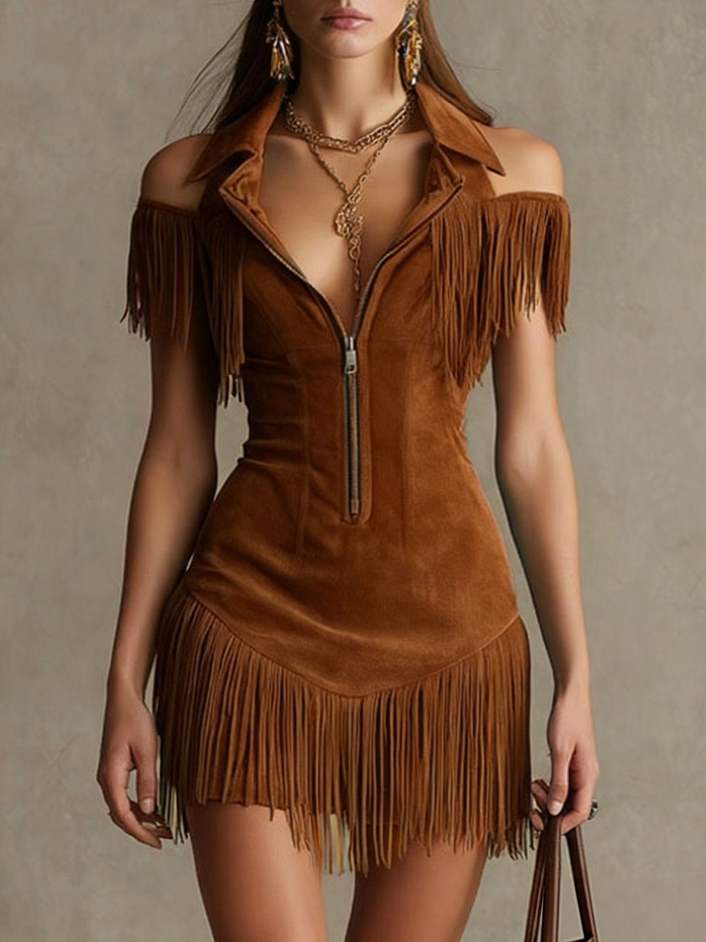 Retro Suede Tassel Off-Shoulder Dress Viral Finds Hub