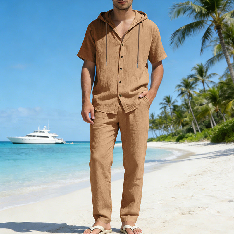 Men's Summer Loose Casual Hooded Short-Sleeve Shirt Set Viral Finds Hub