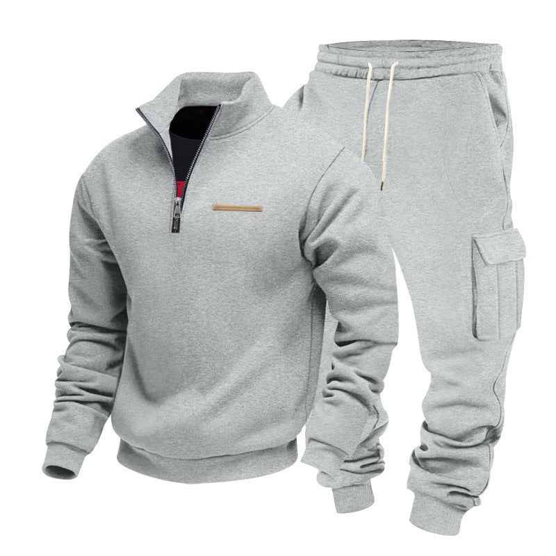 Fleece-lined Half-Zip Stand Collar Solid Color Casual Sweatshirt And Pants Set Viral Finds Hub