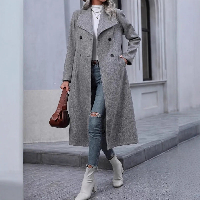 Woolen Long Slim-fit Women's Coat Viral Finds Hub