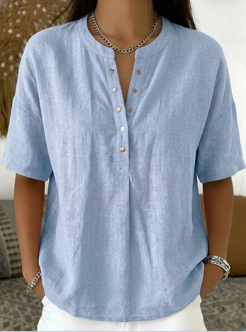 Solid Color Casual Pullover Short-Sleeve Shirt For Women Viral Finds Hub