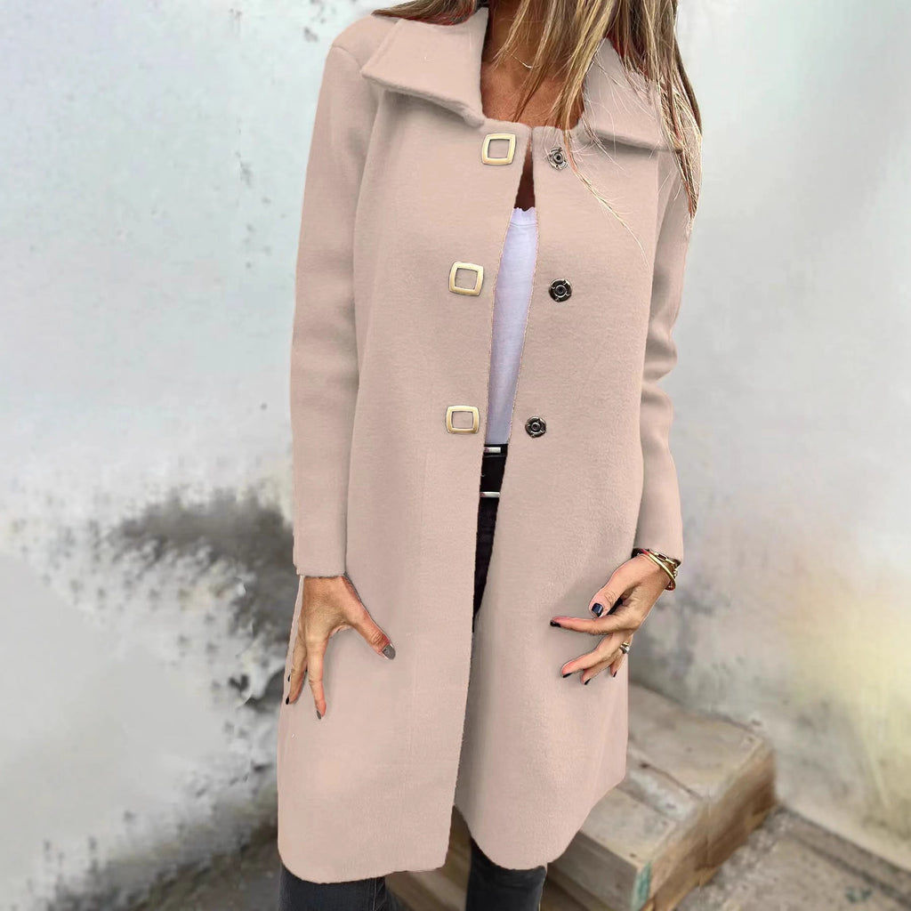 Women's Solid-color Mid-length Wool Coat With A Single-breasted Design Cashymart