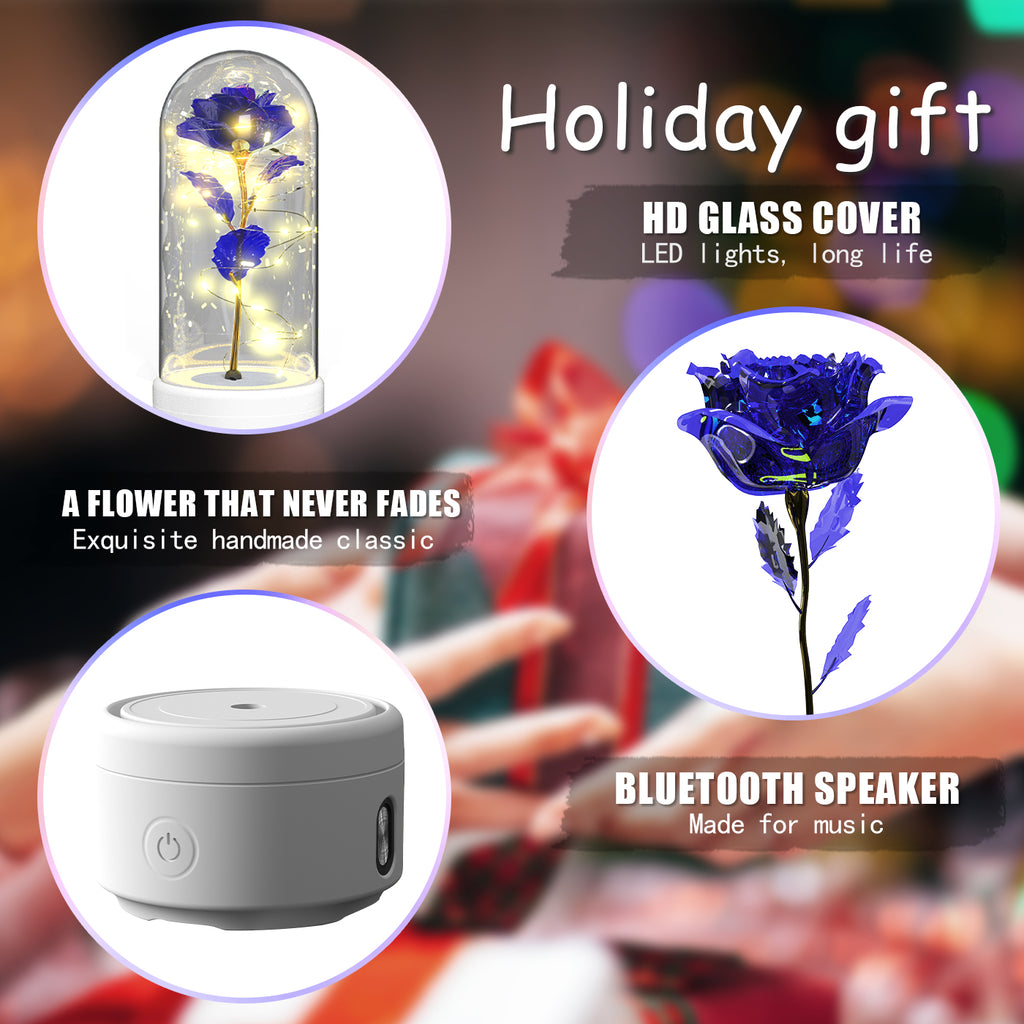 Creative 2 In 1 Rose Flowers LED Light And Bluetooth-compatible Speaker Valentine's Day Gift Rose Luminous Night Light Ornament In Glass Cover Viral Finds Hub
