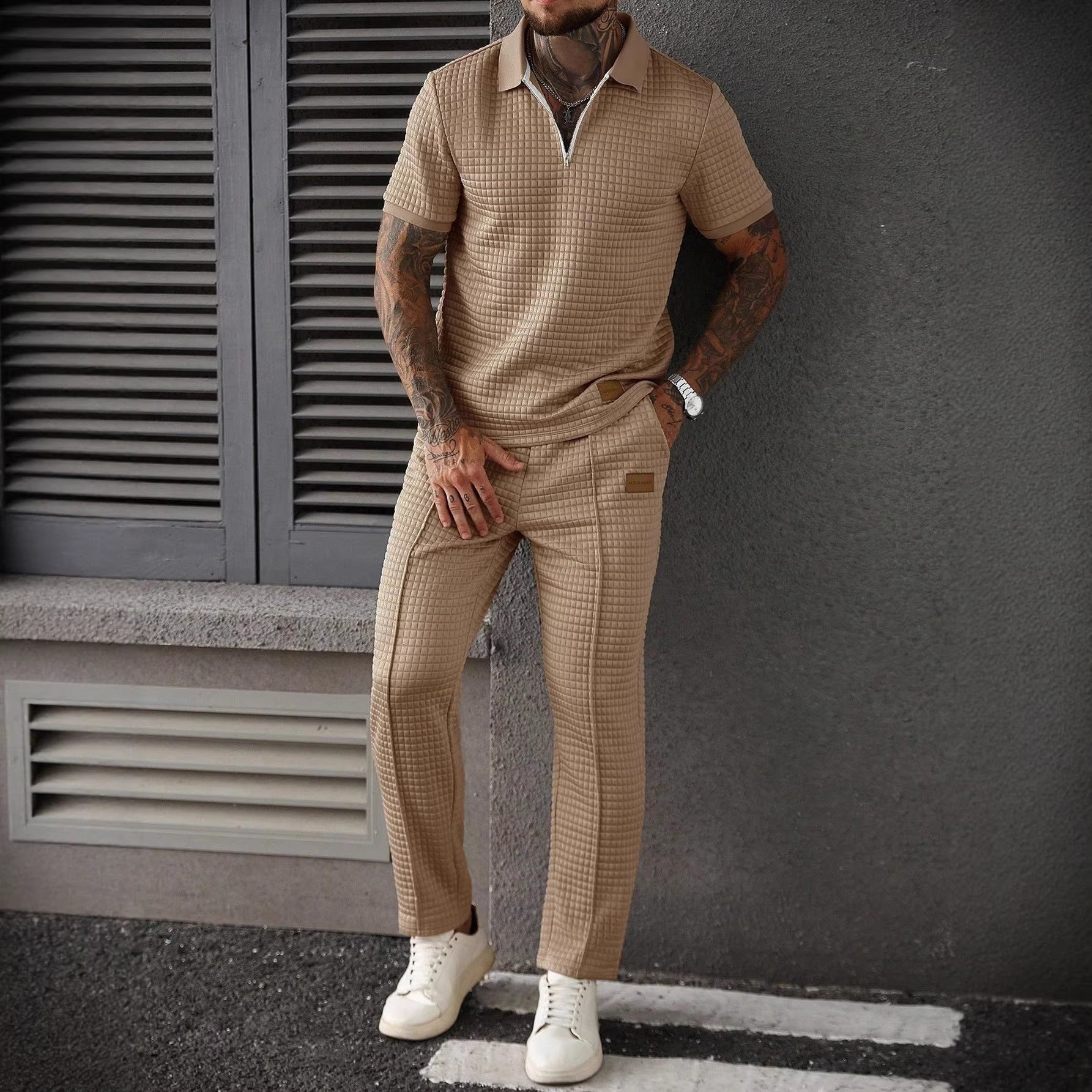 Casual Zip-Up Polo Shirt Top And Pants Two-Piece Set Viral Finds Hub