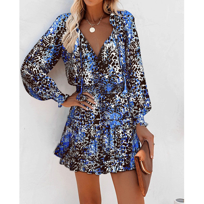 Flowers Print Long Sleeve Dress Fashion Patchwork Puff Sleeve Waist Dresses Womens Clothing Viral Finds Hub