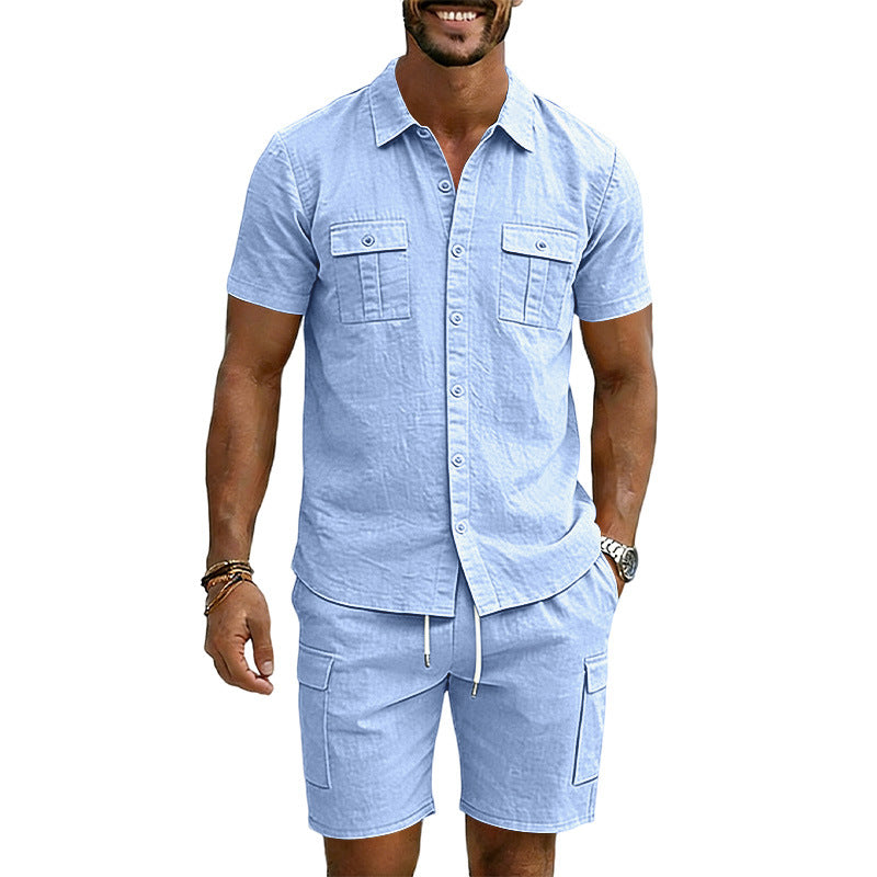 Men's Lapel Shirt And Multi-Pocket Shorts Set Viral Finds Hub