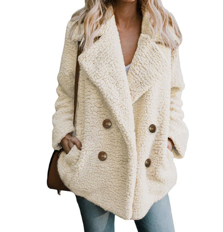 Autumn And Winter Women's Plush Button Lapels Pocket Coat Shirt Viral Finds Hub