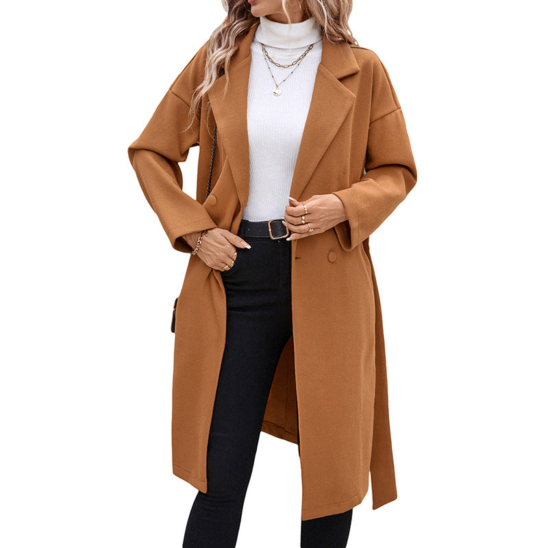 Women's Lace-up Extended Solid Color Woolen Coat Viral Finds Hub