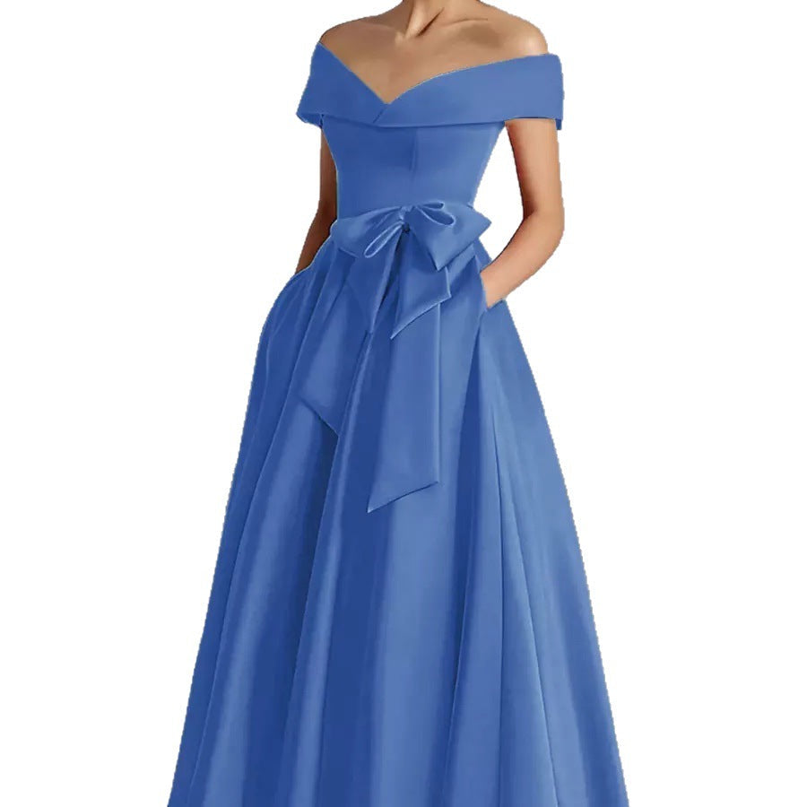 Satin Gown New Style Banquet Dress Off-shoulder Midi Length Viral Finds Hub