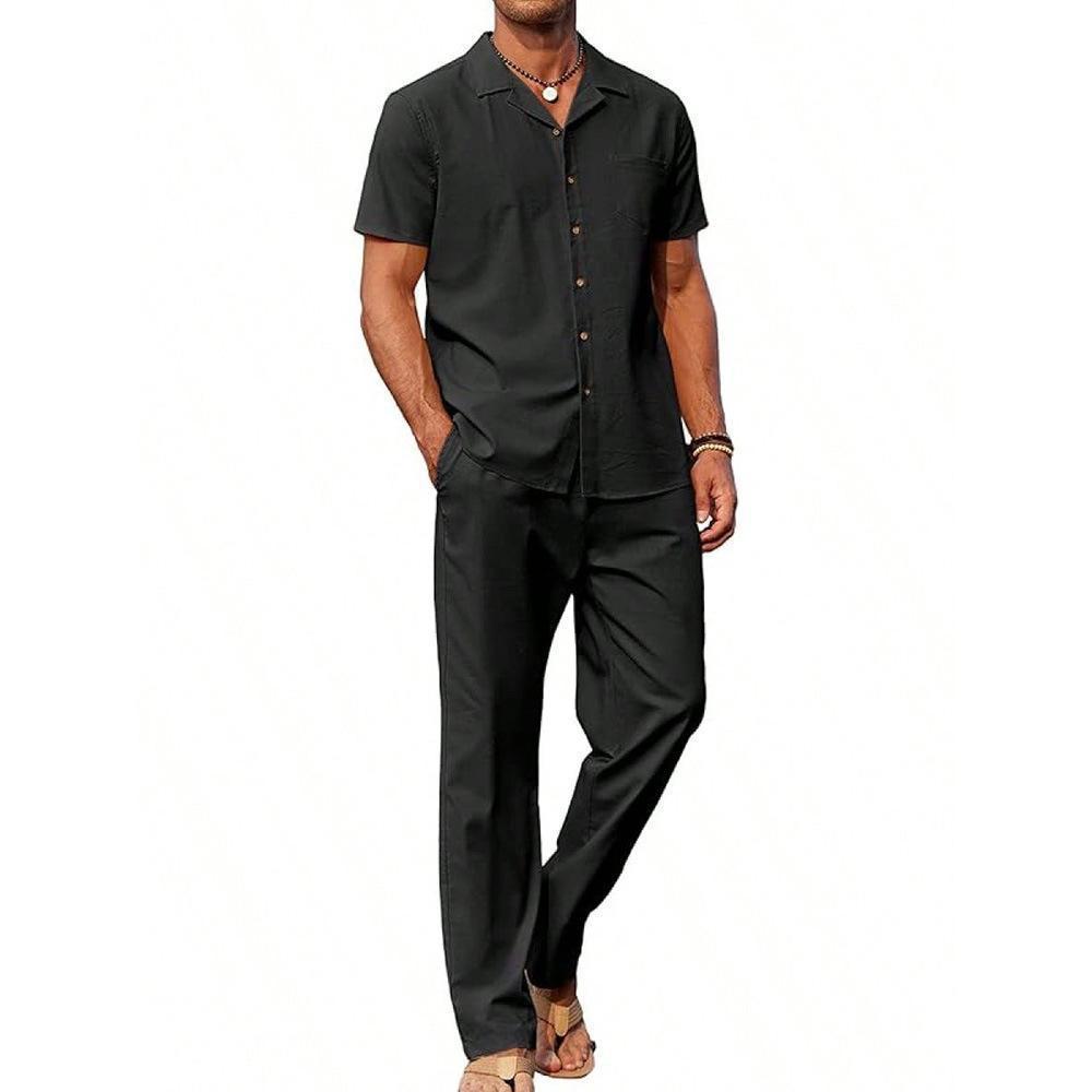 American-style Vintage Short-sleeve Shirt And Casual Trousers Two-piece Set Viral Finds Hub