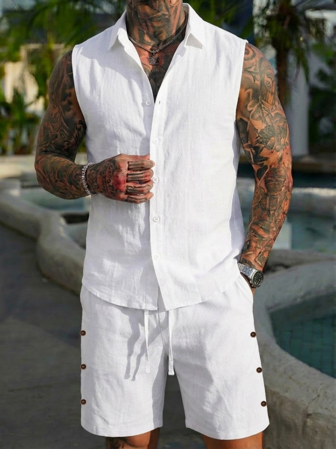Men's Solid-Colored Linen Breathable Beach Set Viral Finds Hub