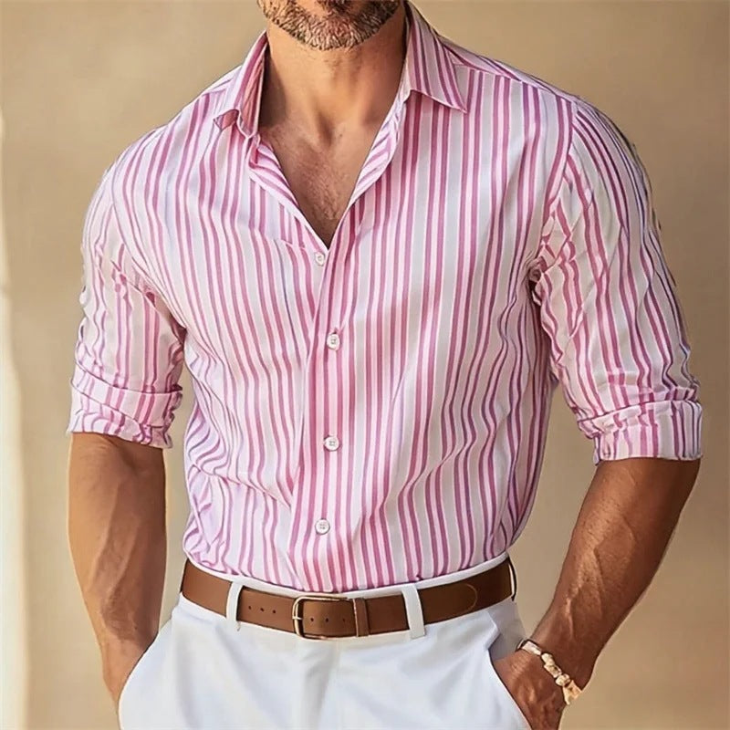 Men's Lapel Button-Down Striped Collar Shirt Viral Finds Hub