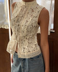Fashionable Lace Crochet Stand Collar Slim-fit Sleeveless Shirt Viral Finds Hub