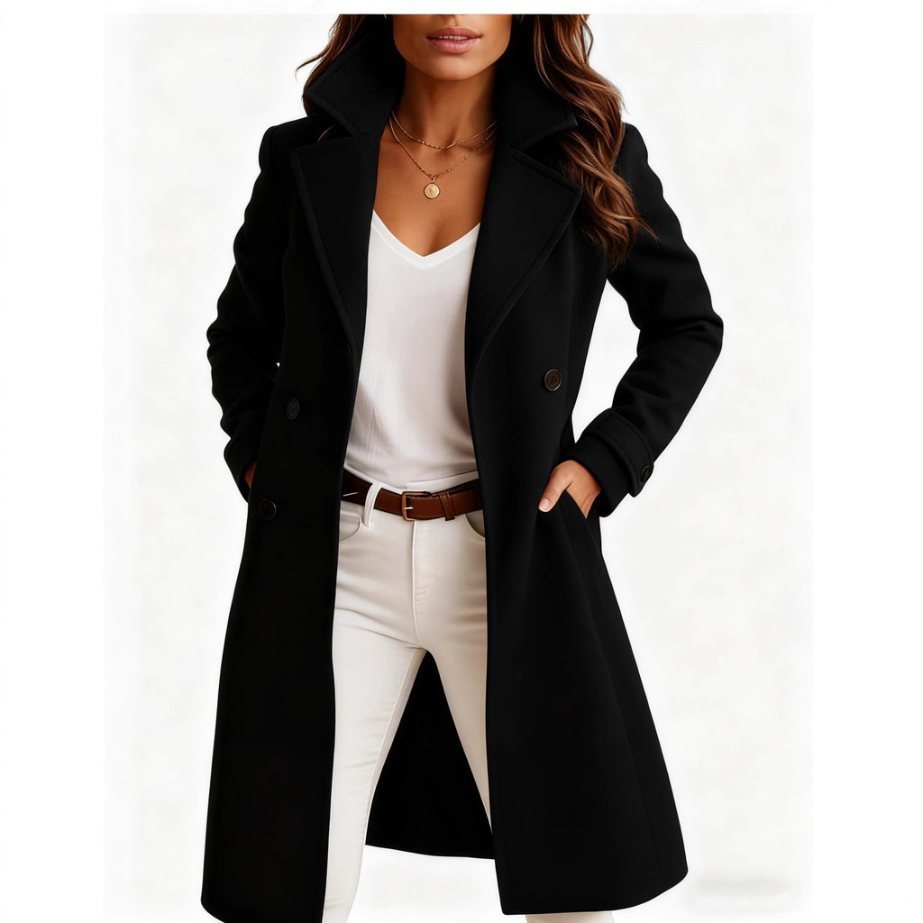 Single-breasted Mid-length Coat With Pockets Fashion Elegant Lapel Jacket Casual Long-sleeved Top Outwear Women's Clothing Viral Finds Hub
