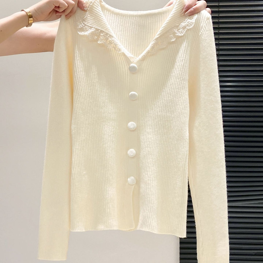 Gentle-style Lace Doll-collar Knit Sweater Viral Finds Hub
