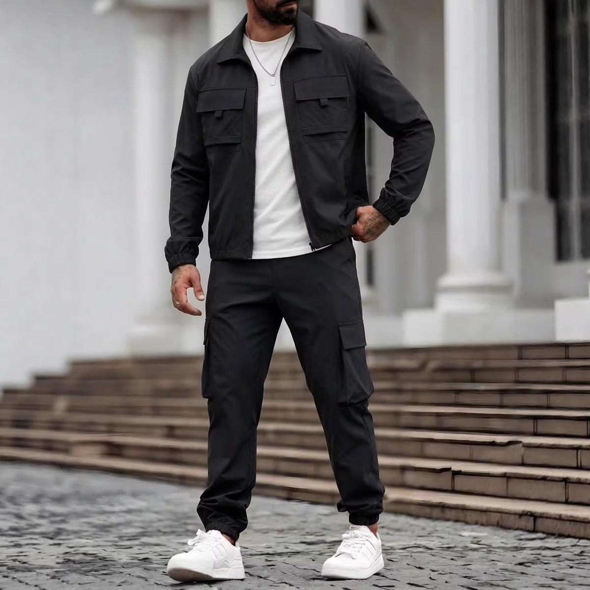 Mens Long-Sleeve Zip-Up Top And Pants Casual Workwear Set Viral Finds Hub