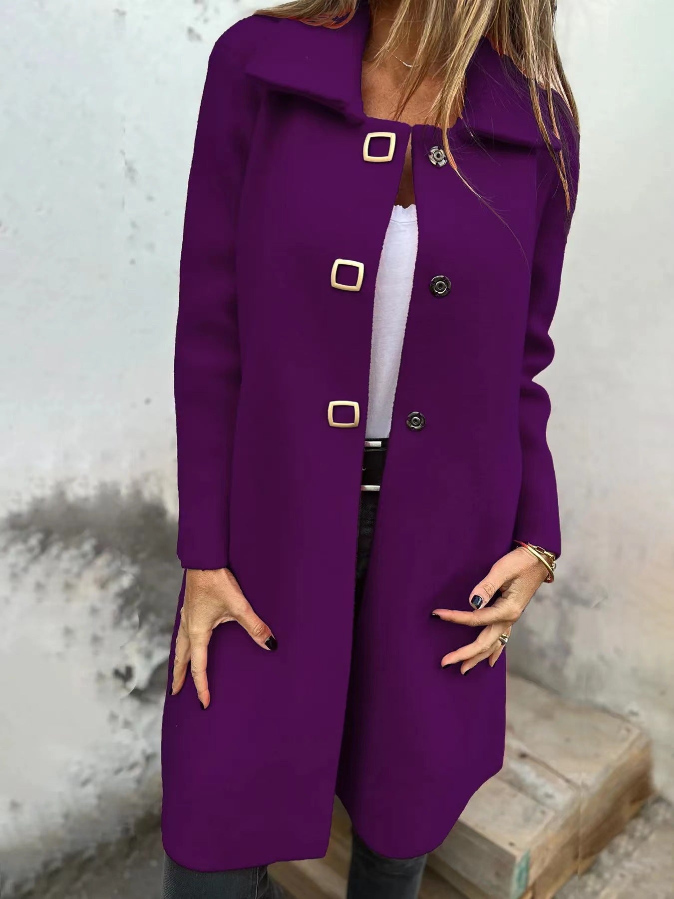 Women's Solid-color Mid-length Wool Coat With A Single-breasted Design Cashymart