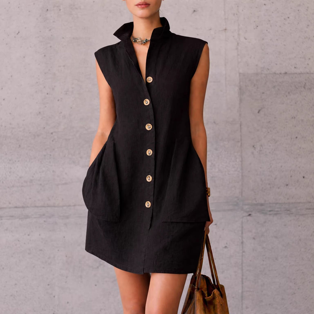 Slimming Sleeveless Stand-Collar Shirt Dress For Summer Viral Finds Hub