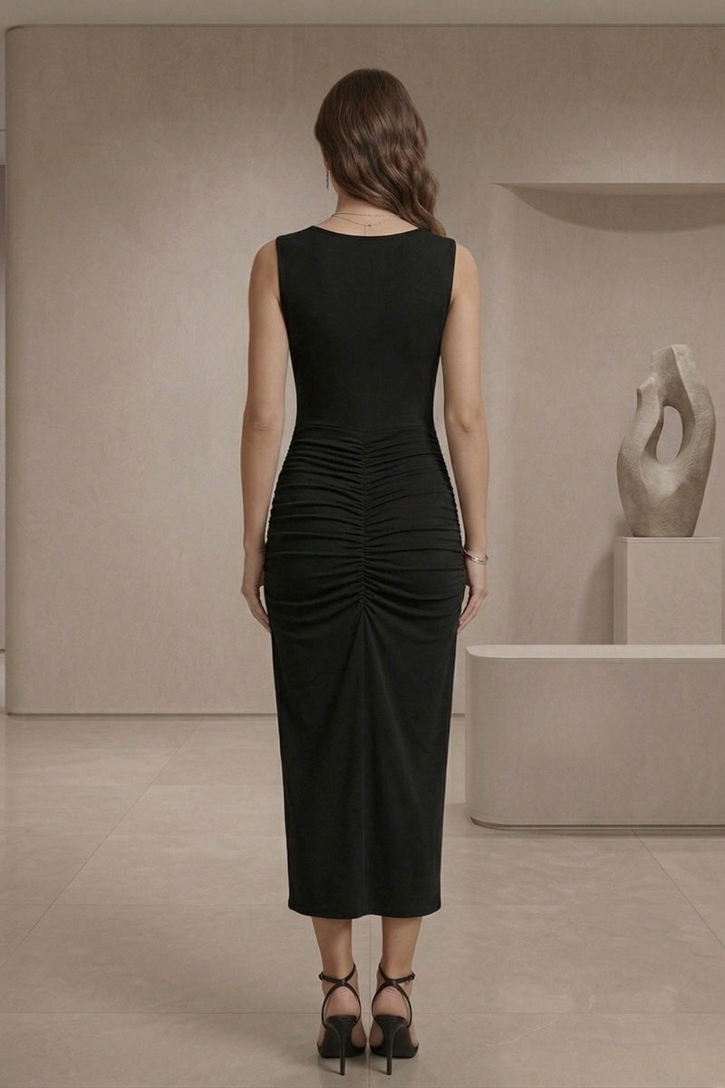 Women's Fitted Maxi Dress Casual And Formal Poly Blend Maxi Dress Evening Maxi DressDaily Wear Holiday Outfit ITY ROUND NECK RUCHED BUCKLE MIDAXI DRESS Viral Finds Hub