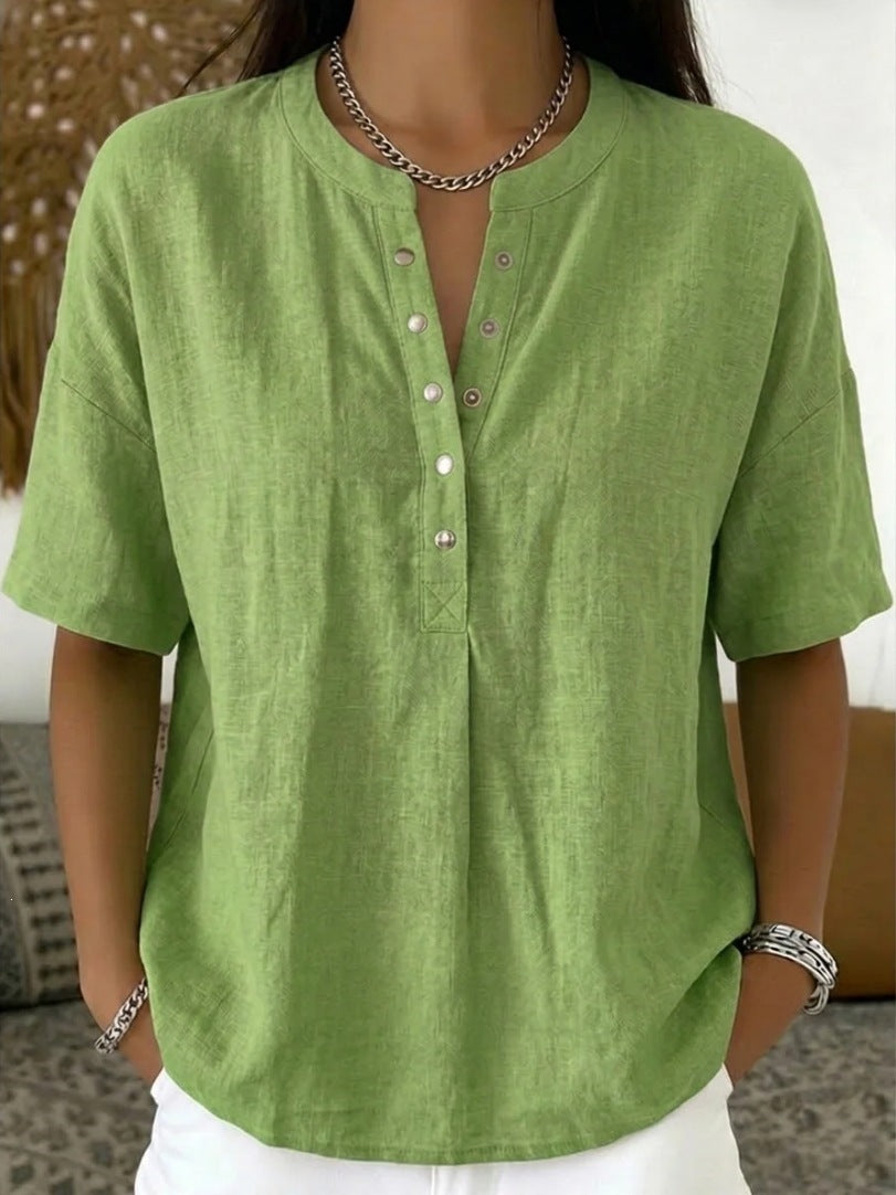 Solid Color Casual Pullover Short-Sleeve Shirt For Women Viral Finds Hub