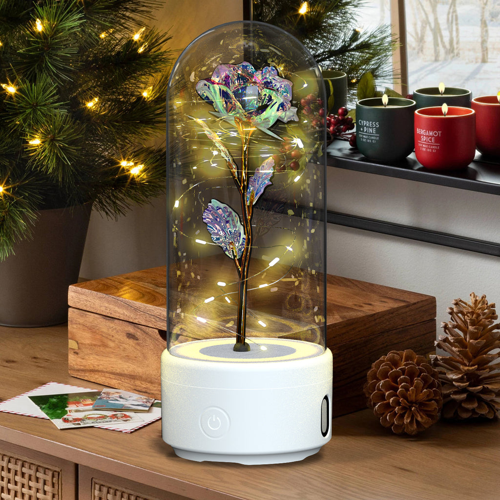 Creative 2 In 1 Rose Flowers LED Light And Bluetooth-compatible Speaker Valentine's Day Gift Rose Luminous Night Light Ornament In Glass Cover Viral Finds Hub