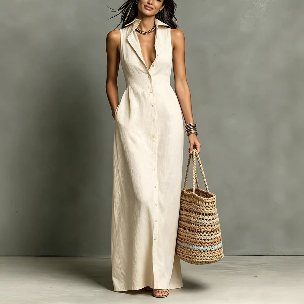 Casual Cotton Linen Bag-Sleeveless Solid Color Dress Viral Finds Hub