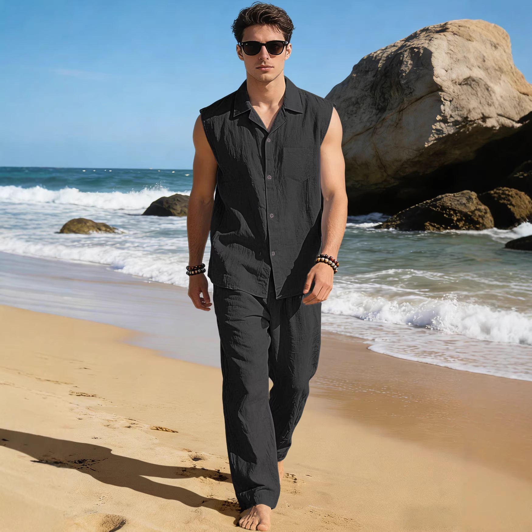 Men's Thin Sleeveless Shirt Casual Sports Suit Viral Finds Hub