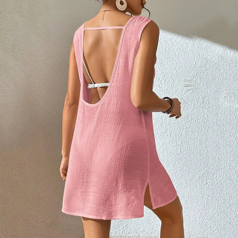 European And American Summer Beach Dress Women's Solid Color Viral Finds Hub
