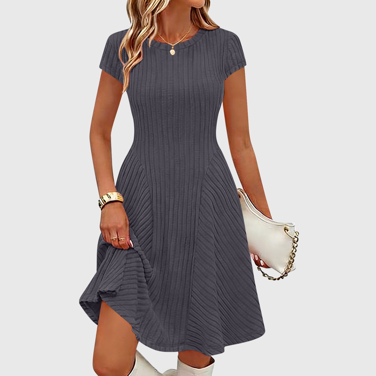 Irregularly Brushed Ribbed Solid-color Dress Viral Finds Hub