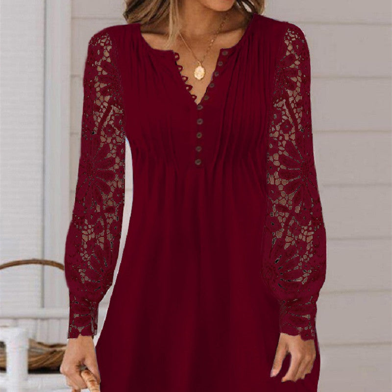 Women's Fashionable Elegant Lace Long Sleeve Dress Viral Finds Hub