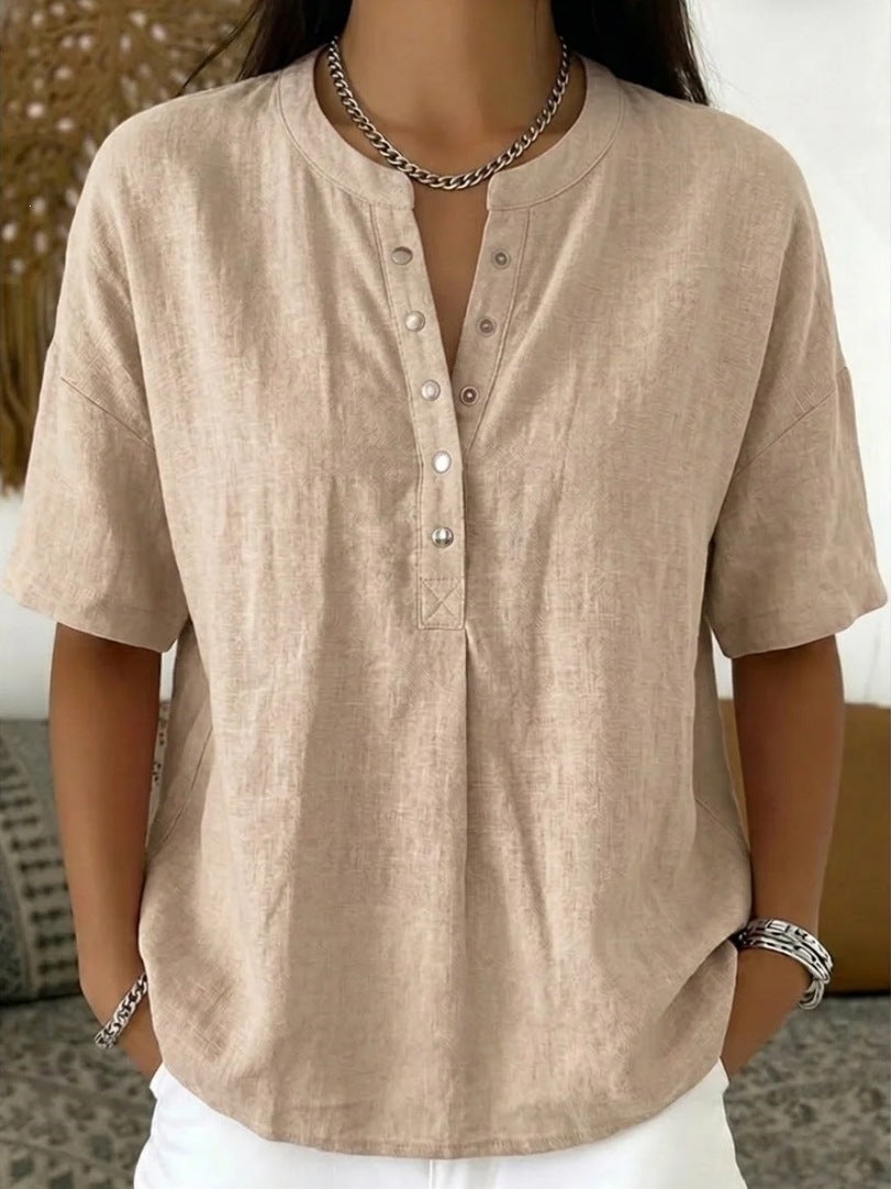 Solid Color Casual Pullover Short-Sleeve Shirt For Women Viral Finds Hub