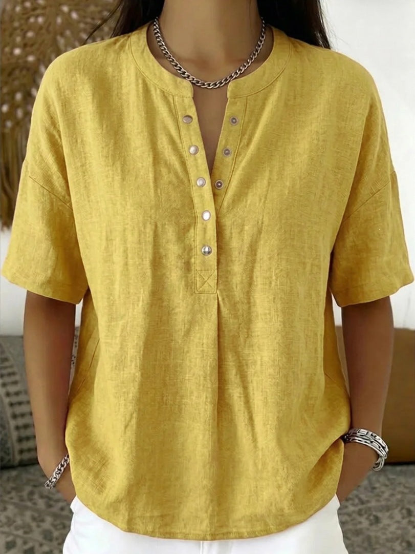 Solid Color Casual Pullover Short-Sleeve Shirt For Women Viral Finds Hub