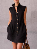 Slimming Sleeveless Stand-Collar Shirt Dress For Summer Viral Finds Hub