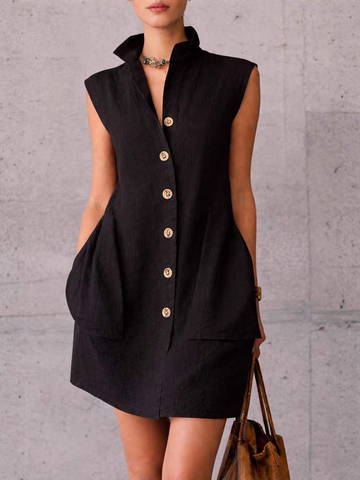 Slimming Sleeveless Stand-Collar Shirt Dress For Summer Viral Finds Hub