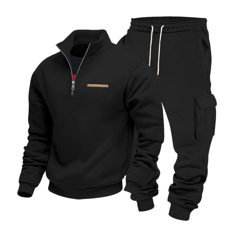 Fleece-lined Half-Zip Stand Collar Solid Color Casual Sweatshirt And Pants Set Viral Finds Hub