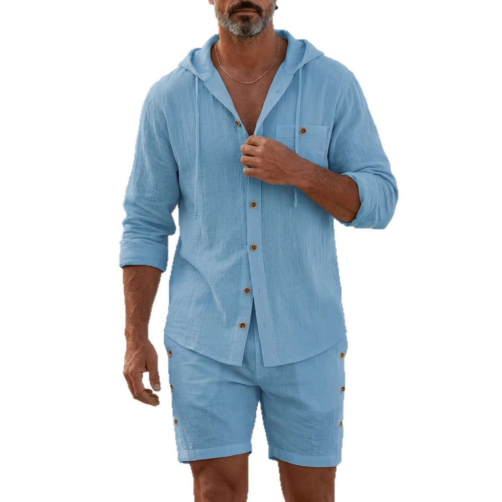 Men's Four-Season Long-Sleeve Hooded Shirt And Shorts Two-Piece Set Viral Finds Hub
