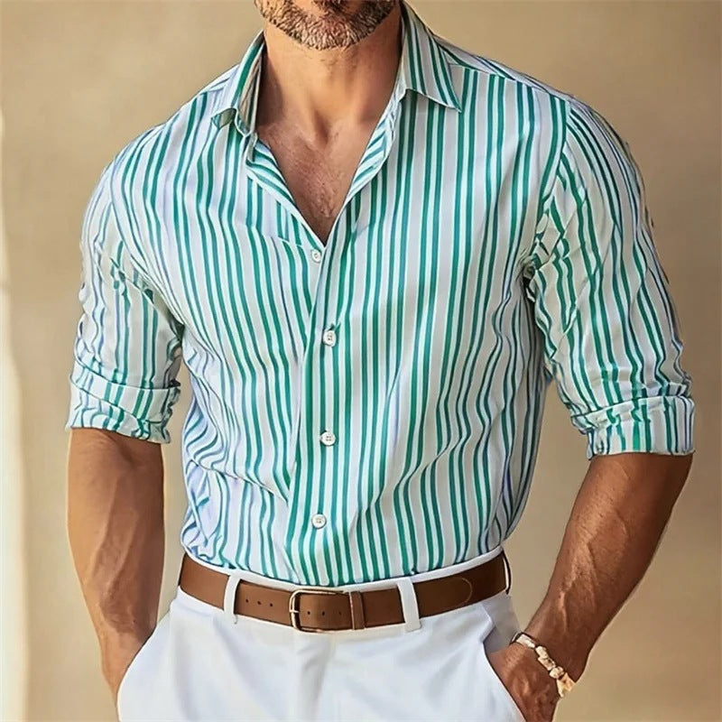 Men's Lapel Button-Down Striped Collar Shirt Viral Finds Hub