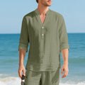 Autumn Linen Men's Long-Sleeve T-Shirt With Stand Collar And Buttons Viral Finds Hub