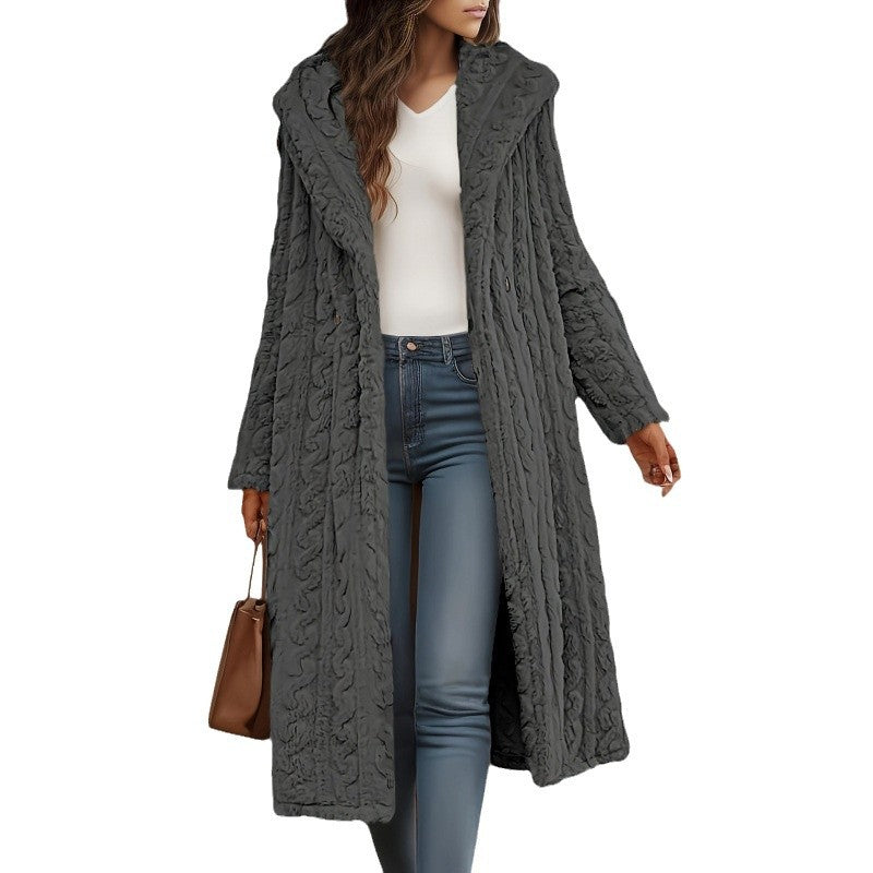 Fashion Long Solid Color Long Sleeve Hooded Wool Women's Coat Viral Finds Hub