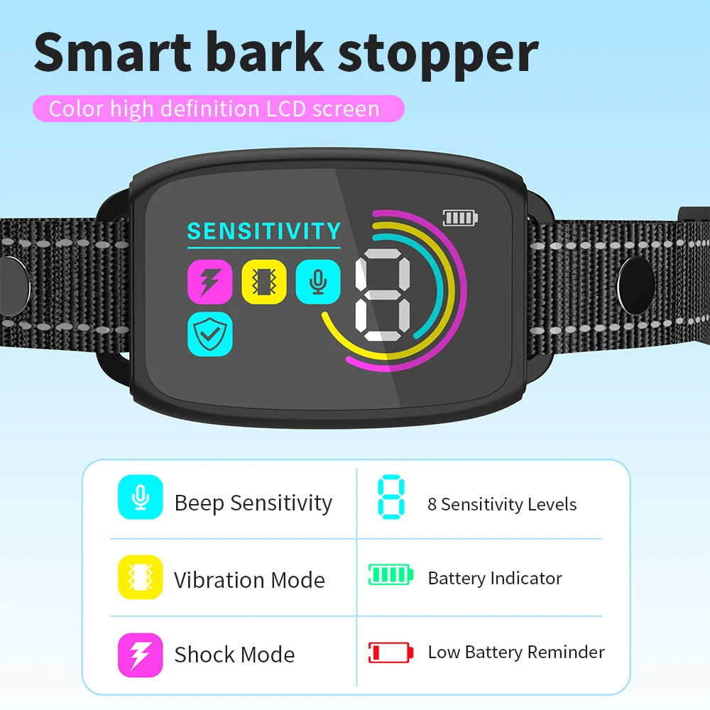 Smart Automatic Anti Barking Dog Collar Rechargeable Bark Stopper Stop Barking HD Digital Display IP67 Waterproof Collar For Dogs Pet Products Viral Finds Hub