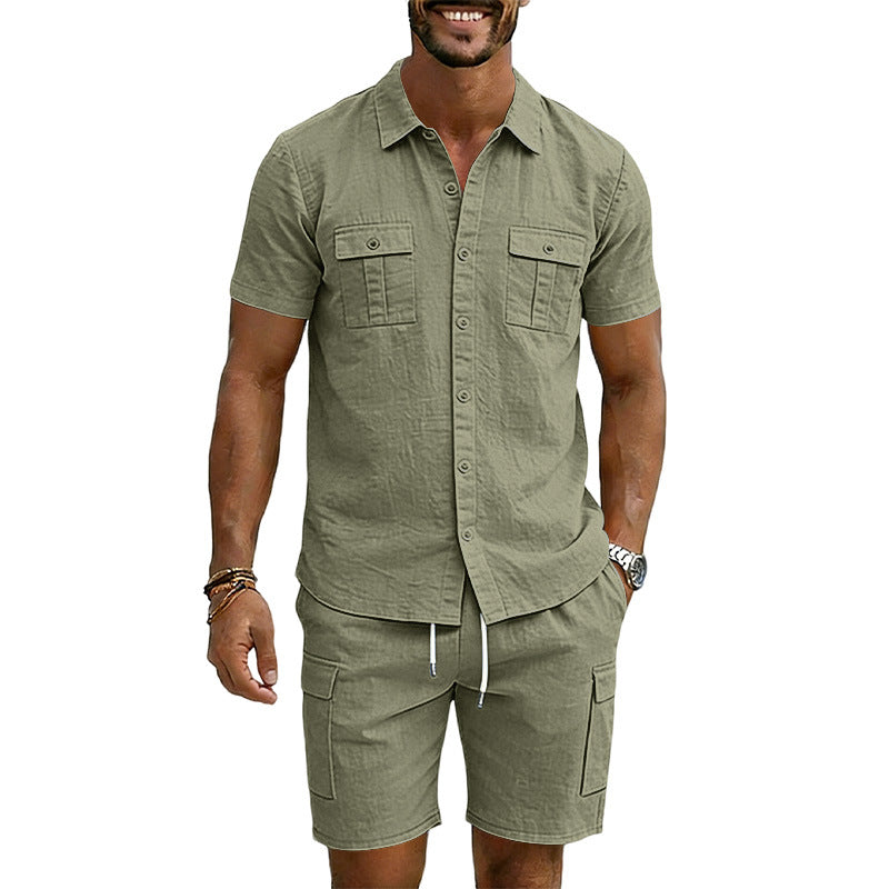 Men's Lapel Shirt And Multi-Pocket Shorts Set Viral Finds Hub