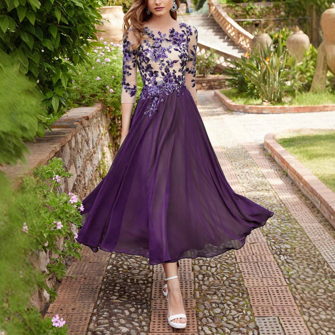 Decal Chiffon Lace Patchwork Long Dress Viral Finds Hub