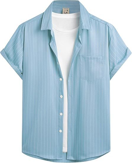 Striped And Solid-color Short-sleeve Shirt-cardigan Viral Finds Hub