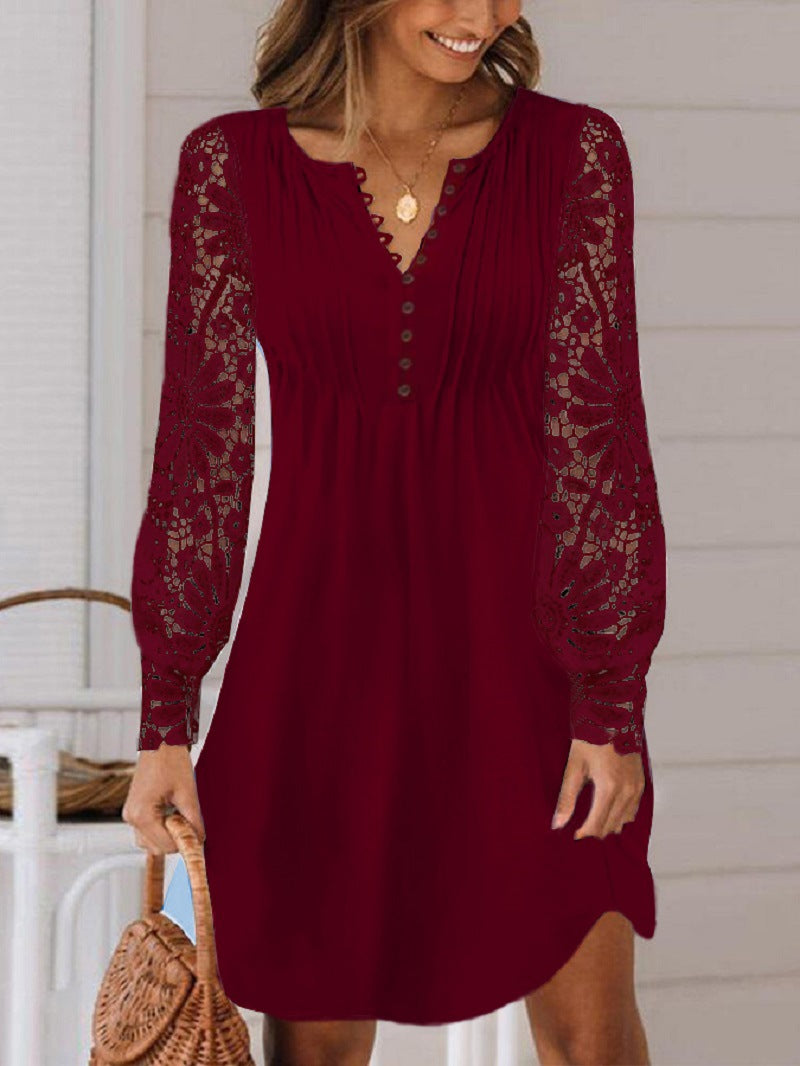 Women's Fashionable Elegant Lace Long Sleeve Dress Viral Finds Hub