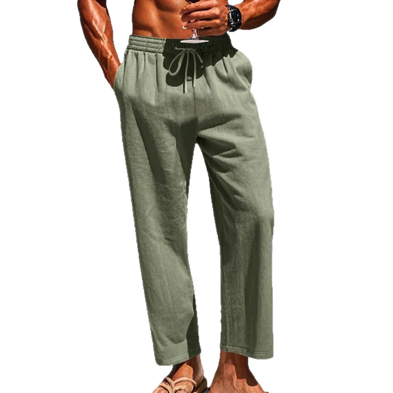 Independent Site European And American Men's Linen Mid-Waist Solid Color With Drawstring Viral Finds Hub