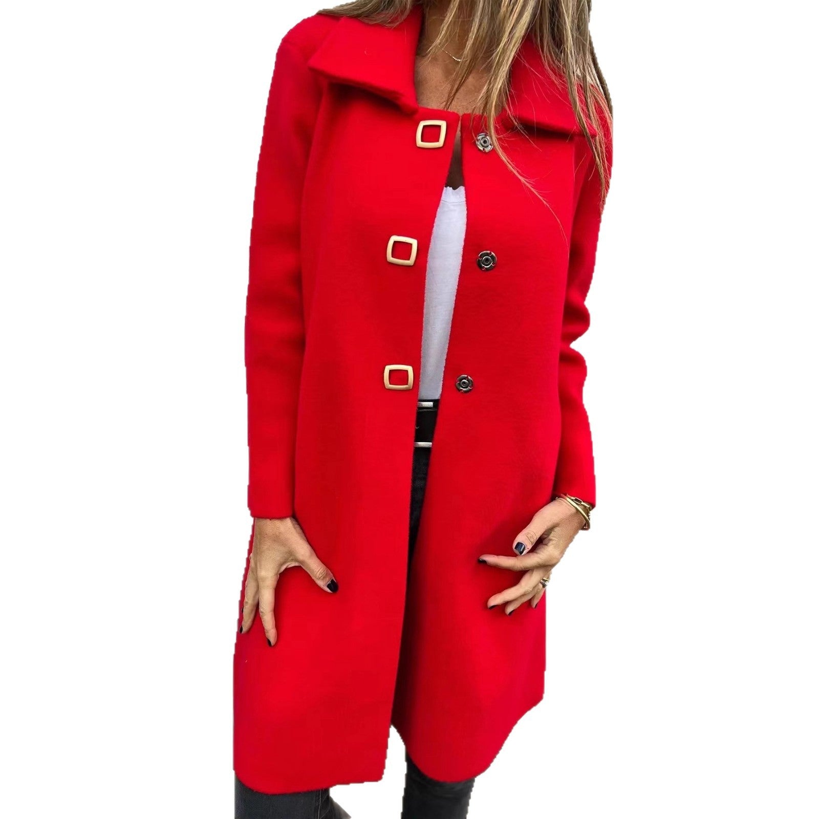 Women's Solid-color Mid-length Wool Coat With A Single-breasted Design Cashymart