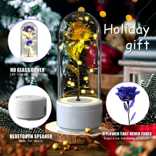 Creative 2 In 1 Rose Flowers LED Light And Bluetooth-compatible Speaker Valentine's Day Gift Rose Luminous Night Light Ornament In Glass Cover Viral Finds Hub