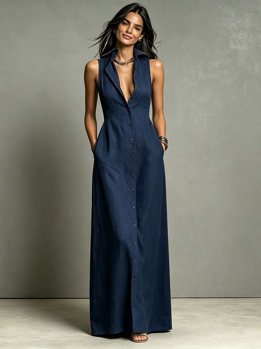Casual Cotton Linen Bag-Sleeveless Solid Color Dress Viral Finds Hub
